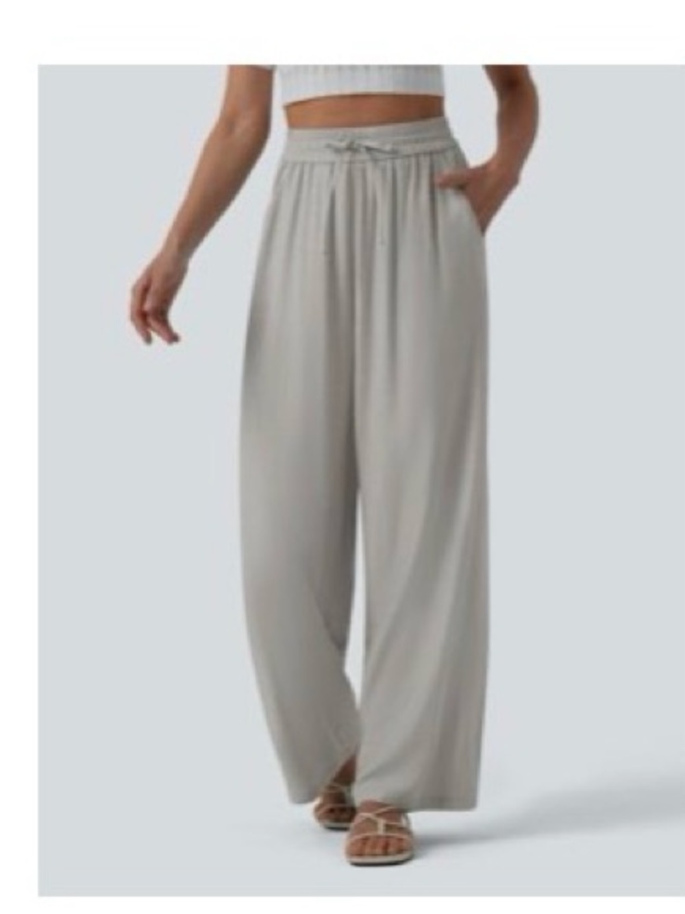 HALARA Light Gray/Khaki Wide-Leg Drawstring Pants